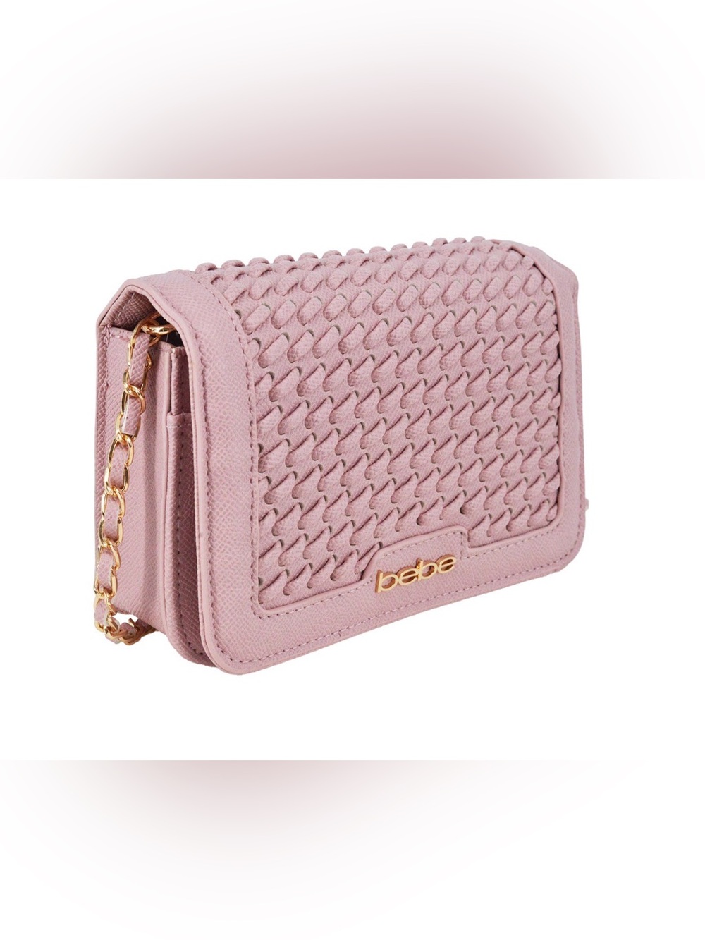 Bebe Pink Woven Crossbody Bag Gold Chain Shoulder Purse Women’s Handbag NWT